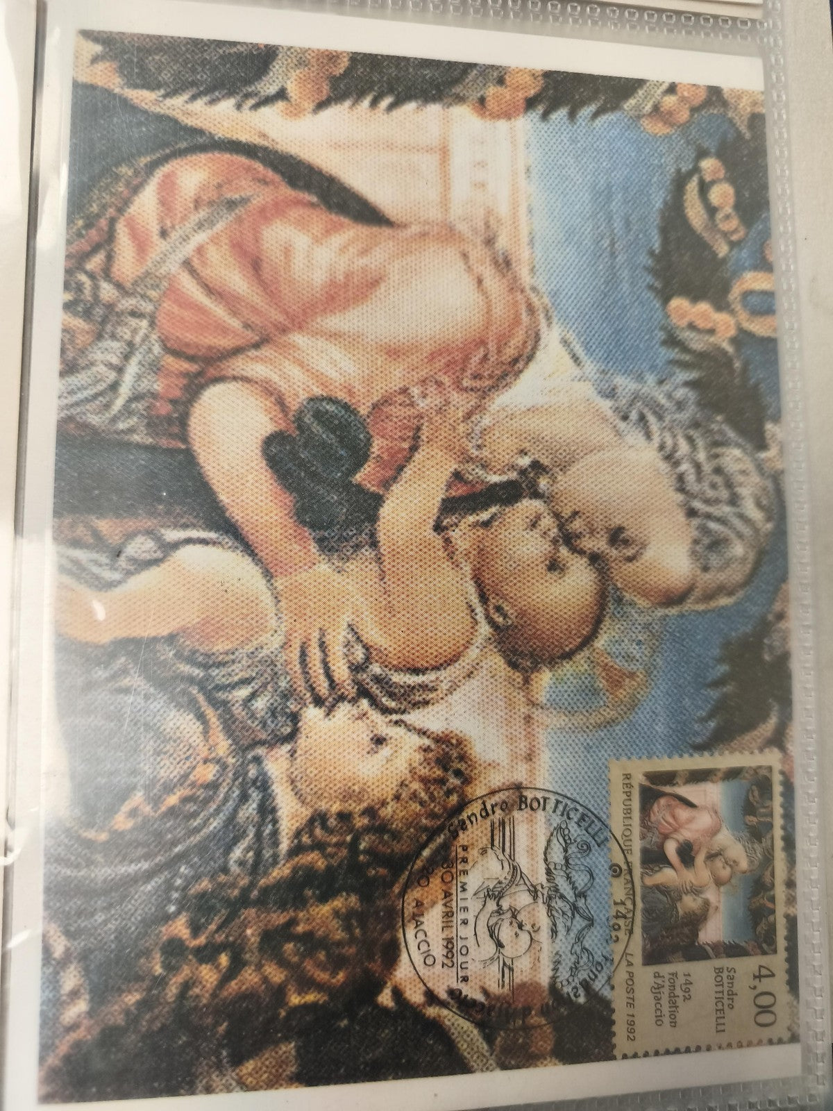 Ancien timbre FDC Botticelli 1992 illustration Vierge à l?Enfant art religieux