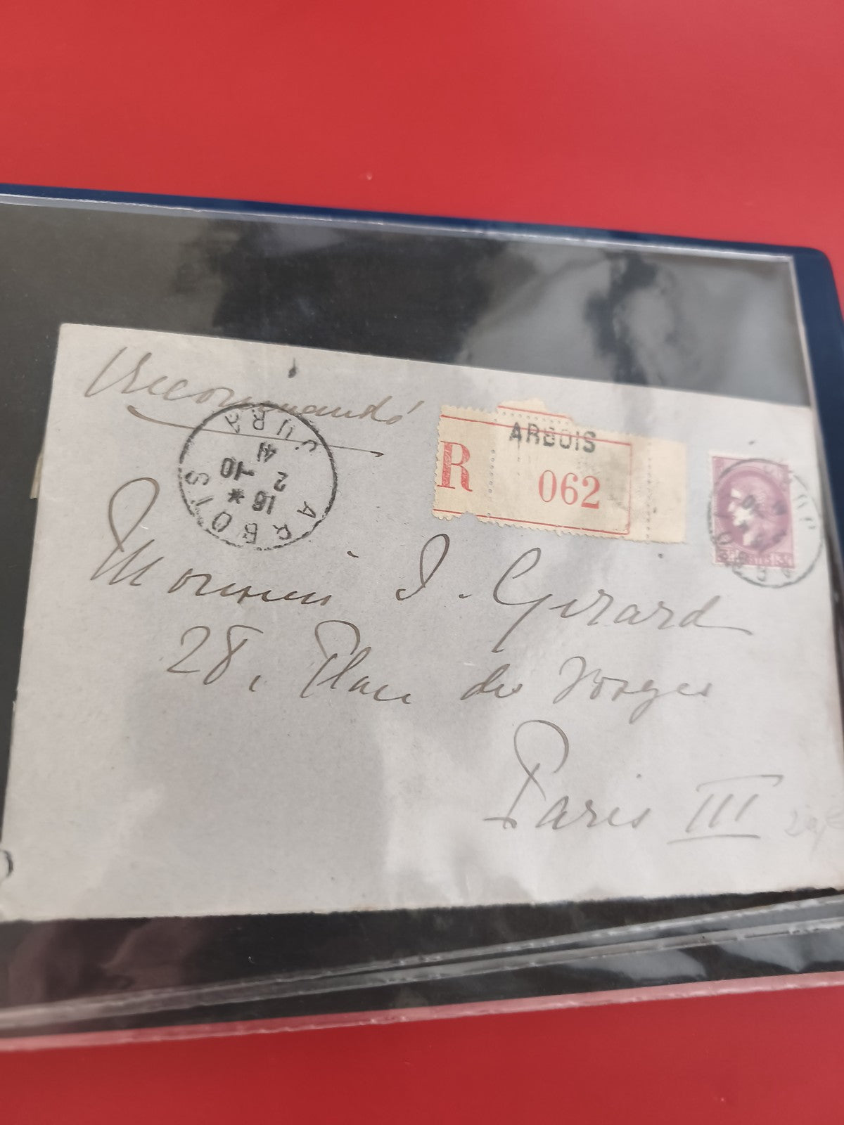 Ancienne enveloppe oblitérée recommandée Argolis timbre violet pour philatéliste