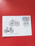 Carte postale philatélie cyclisme Aubigny-aux-Kaisnes timbre vélo