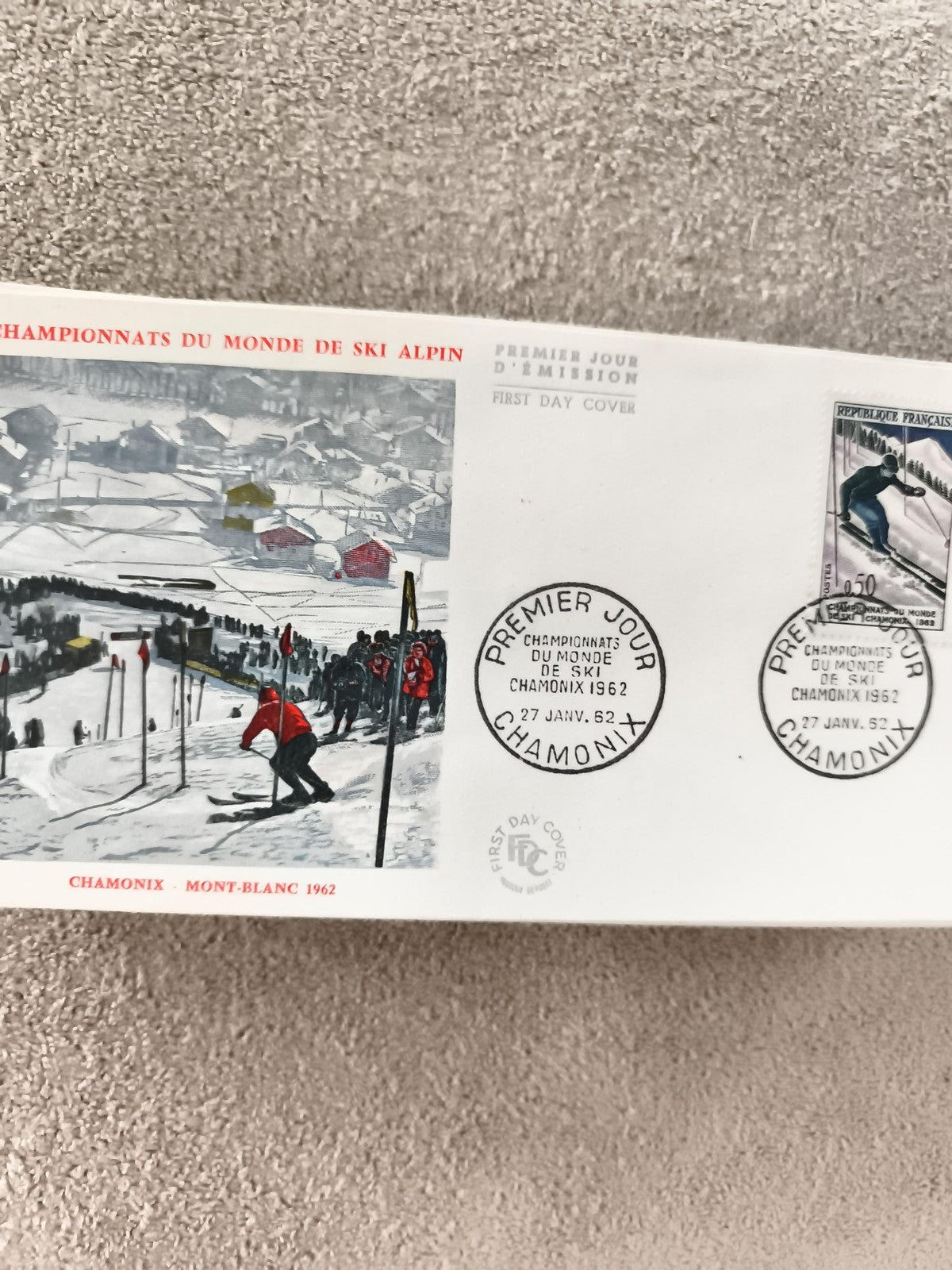 Lettre FDC Ski Alpin Chamonix 1962 premier jour ancien philatélie cachet France