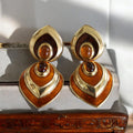 Boucles d’oreilles vintage dorées, style 70s, résine ambrée, clip fantaisie