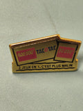 Pin's vintage publicitaire Tacotac 2 jeux en 1, collection, doré, ancien