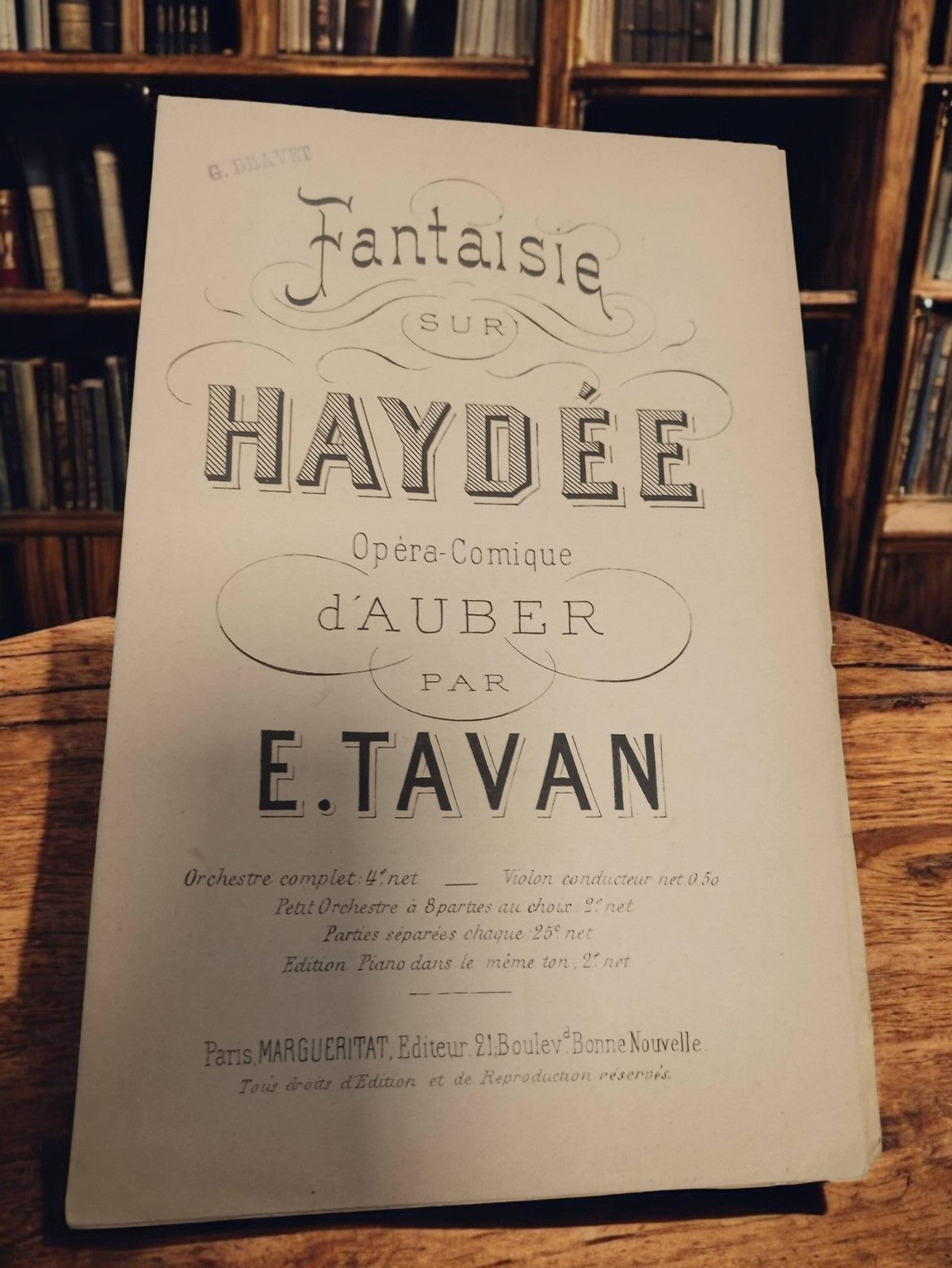 Partition ancienne Fantaisie sur Haydée Auber E. Tavan vintage Paris Margueritat