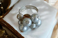 Bague vintage fantaisie argentée boules bombées taille 54 rétro