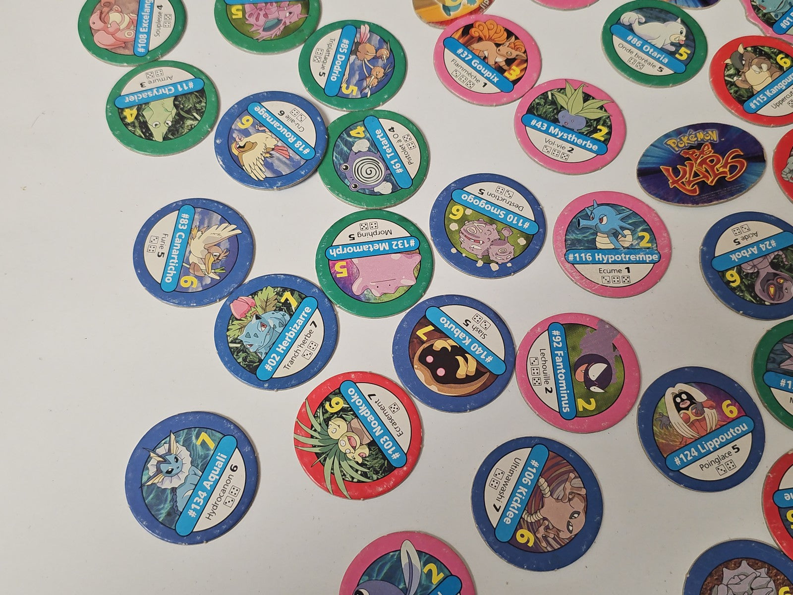Gros lot de pogs Pokémon originaux, jetons à jouer, pièces à collectionner