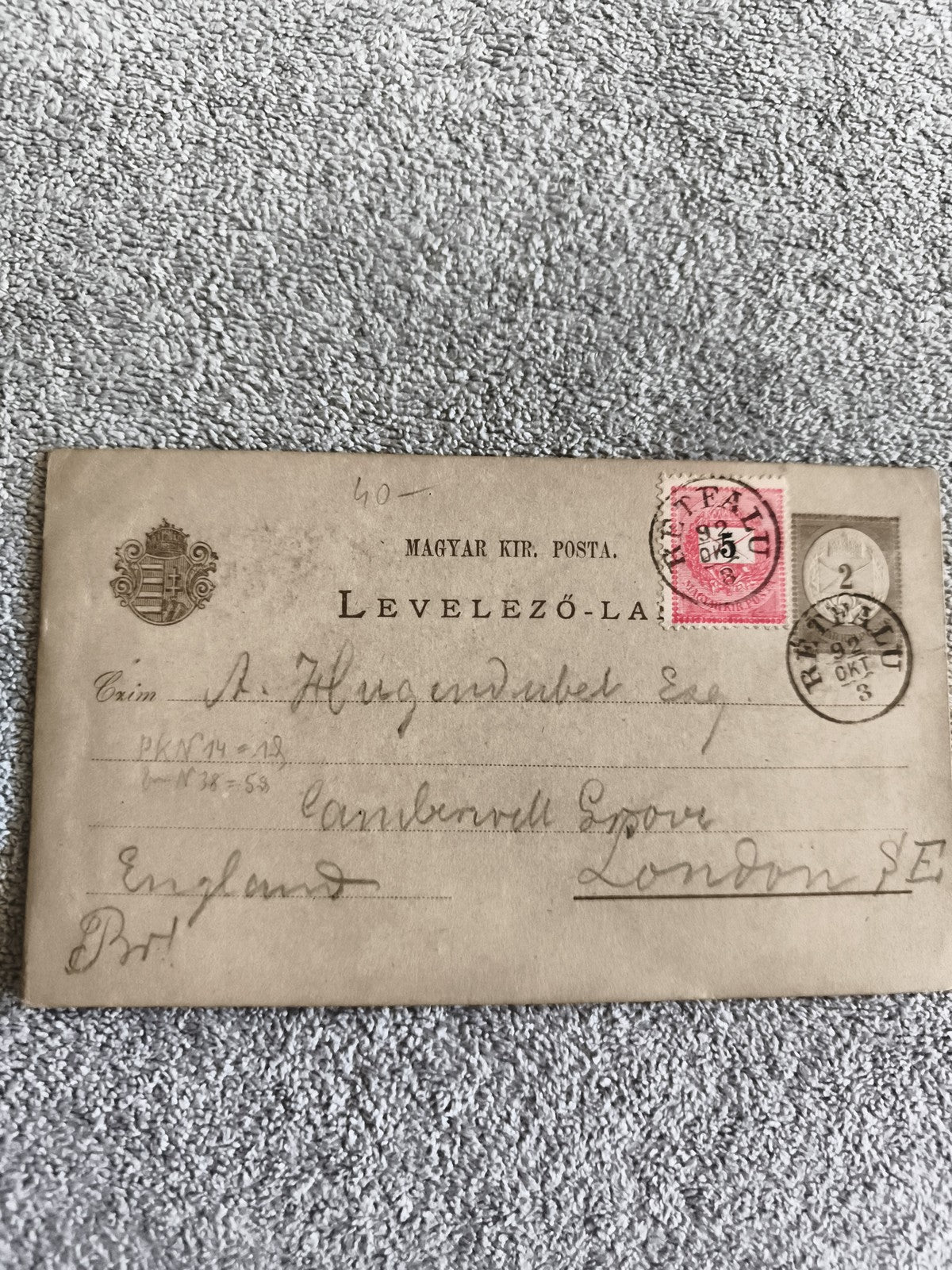 Carte postale Hongrie 1903 affranchie timbre rouge, Magyar Kir. Posta, philatéli