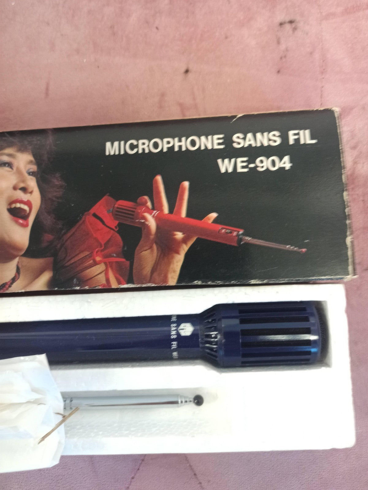 Microphone sans fil vintage ERS WE-904 bleu, micro rétro ancien audio rare
