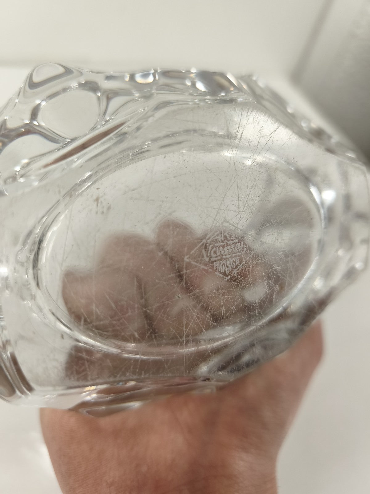 Ancien cendrier cristal Vannes, forme libre épaisse, art de la table vintage