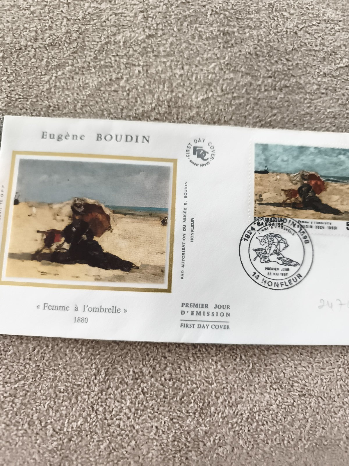 Lettre FDC Eugène Boudin Femme à l’ombrelle 1987 Premier Jour philatélie