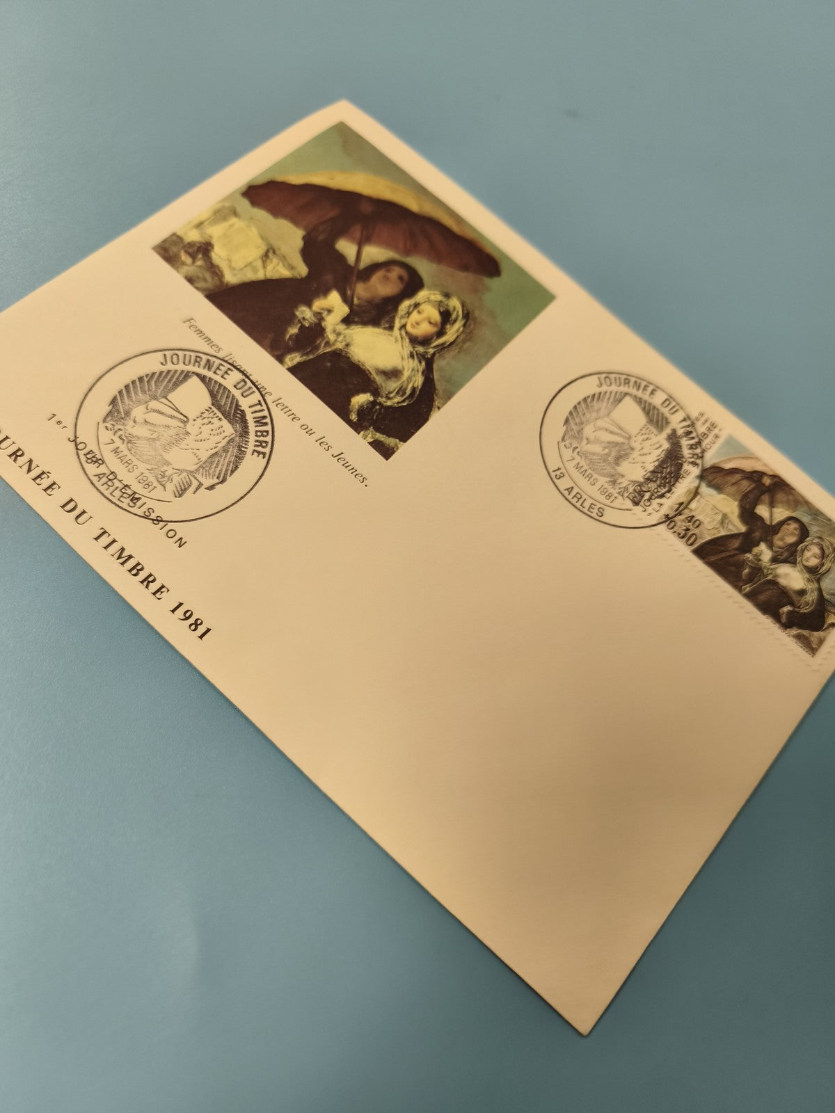 Enveloppe FDC Journée du Timbre 1981 avec timbre et illustration Femmes à l?ombr