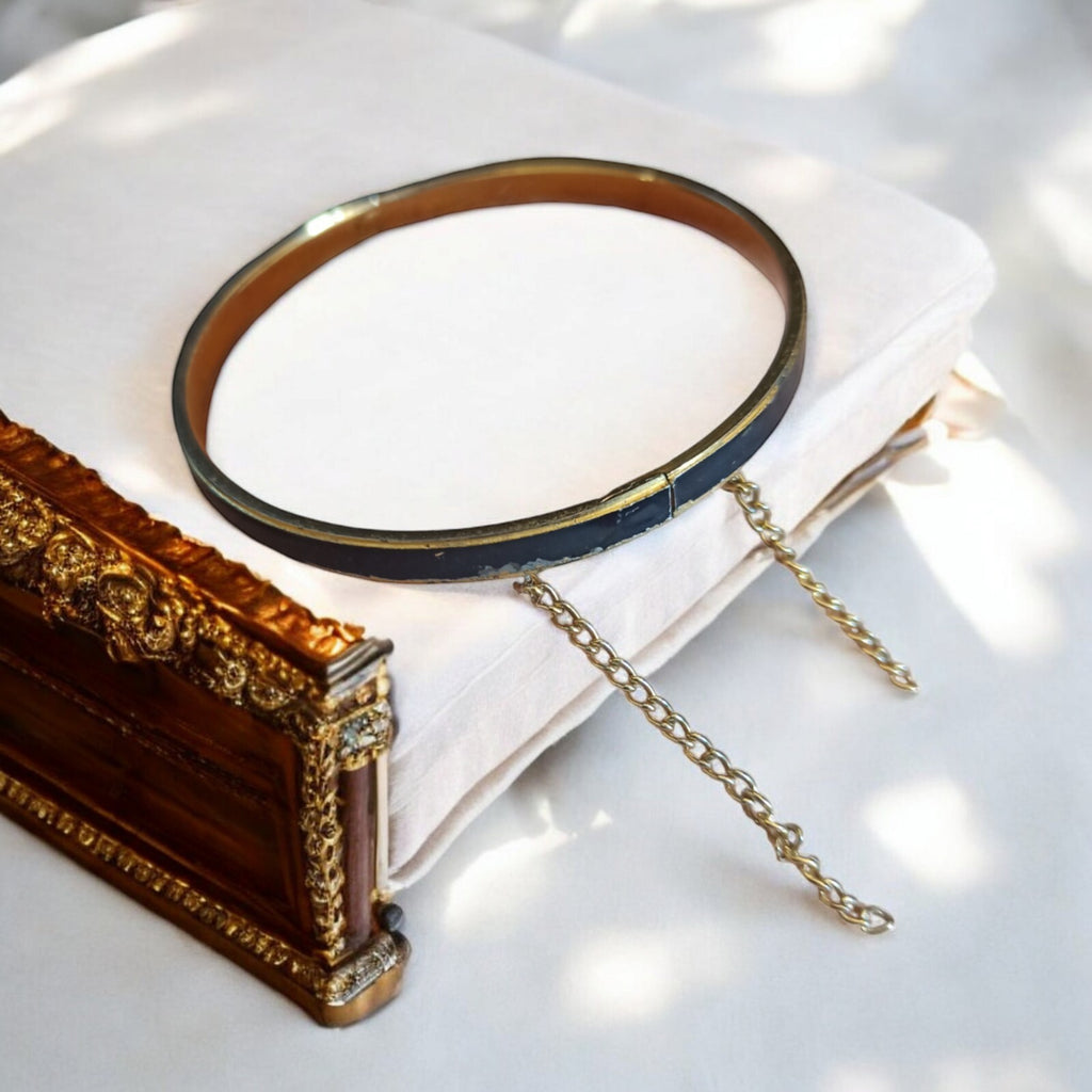 Collier rigide vintage Blanche Porte noir doré années 90 chaîne réglable