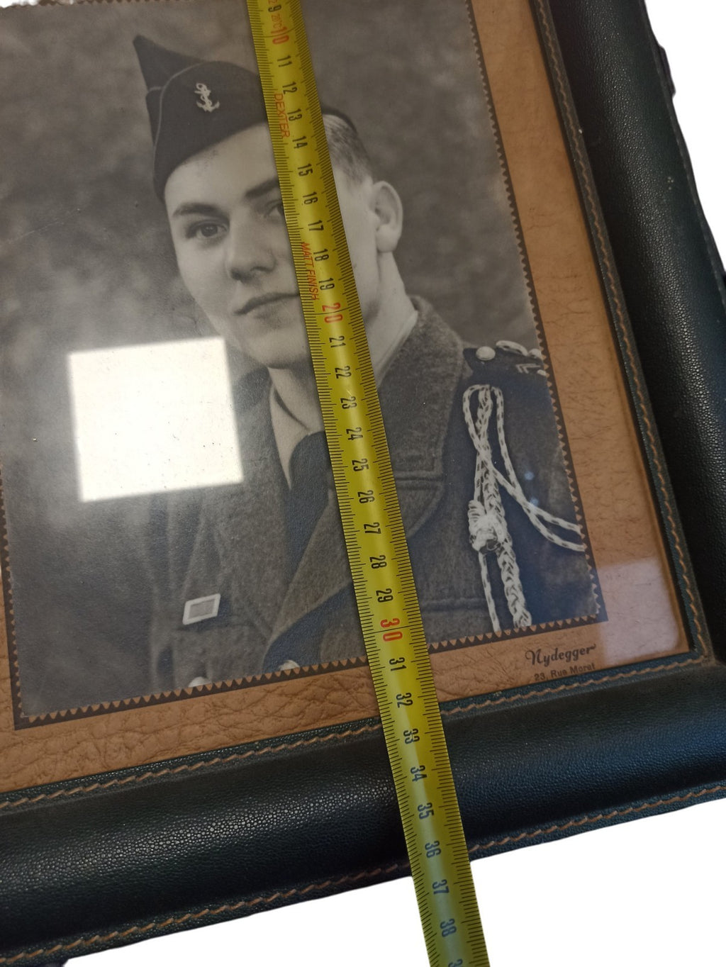 Portrait photo militaire ancien cadre cuir vintage déco curiosités