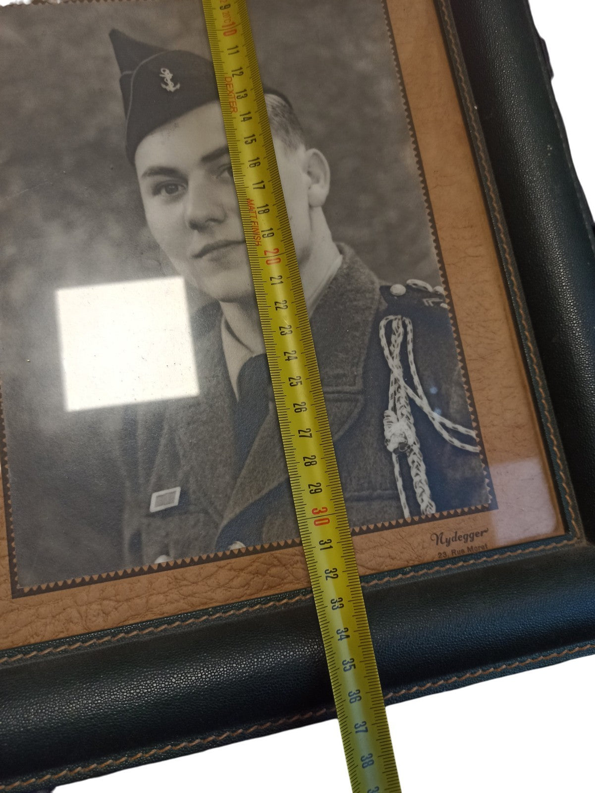 Portrait photo militaire ancien cadre cuir vintage déco curiosités