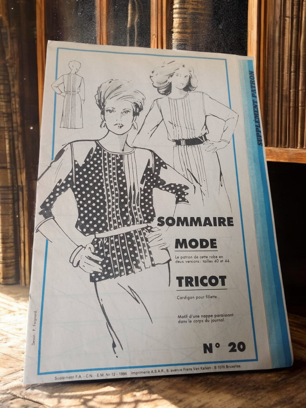 Patron couture vintage robe femme 1984 N°20, rétro années 80, supplément mode