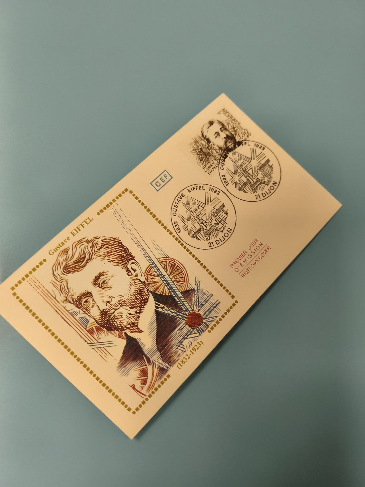Enveloppe premier jour Gustave Eiffel FDC oblitérée motif portrait timbre