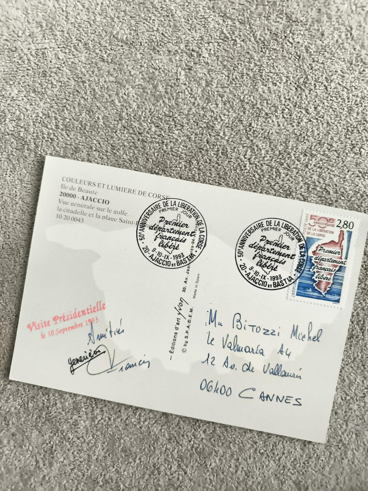 Carte postale Ajaccio Corse 50e anniversaire Libération 1983 oblitération philat