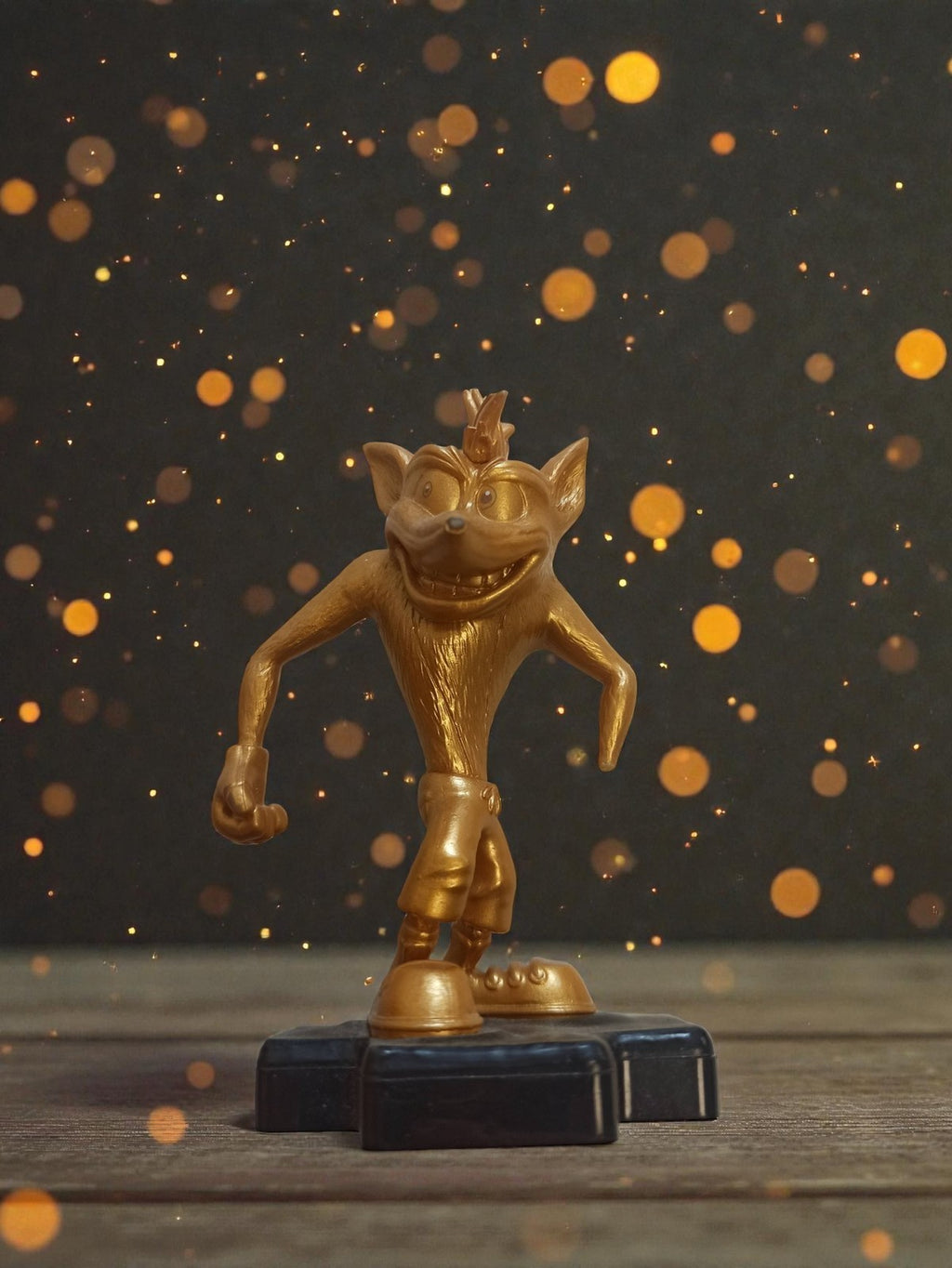 Figurine Crash Bandicoot dorée Totaku #29 rétro, statuette vintage jeu vidéo