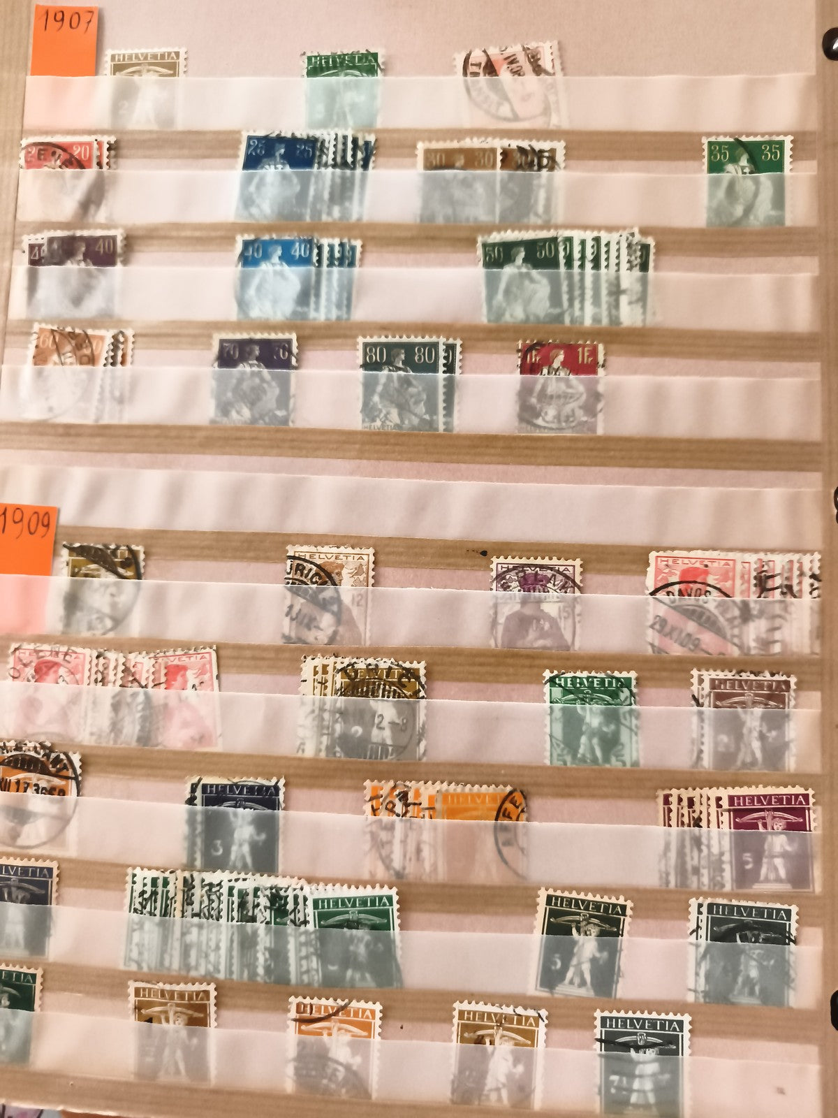 Timbres Suisse Helvetia oblitérés 1907-1909 philatélie lot varié