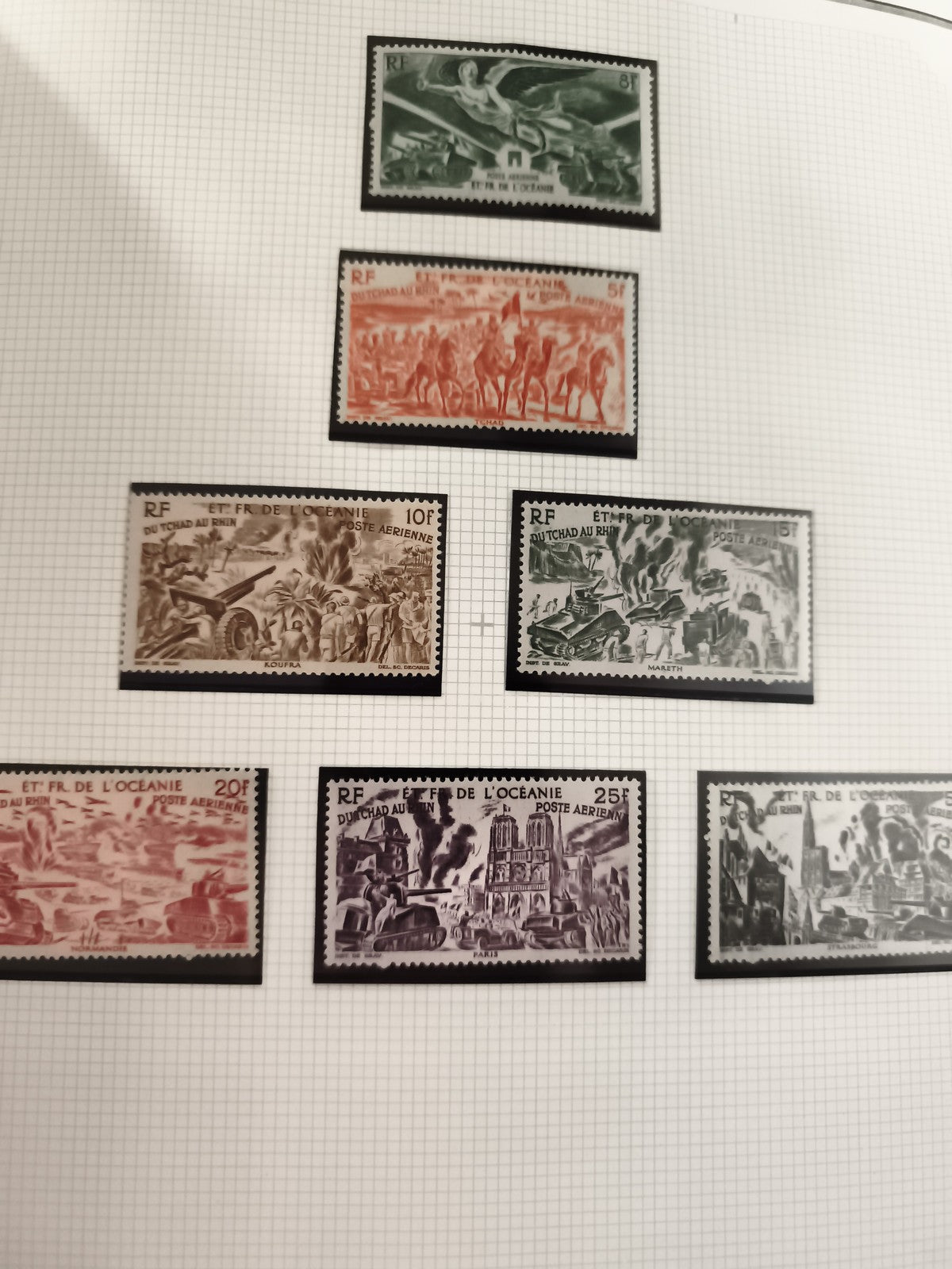Lot 7 timbres anciens RF Tchad Océanie Poste aérienne neufs WWII
