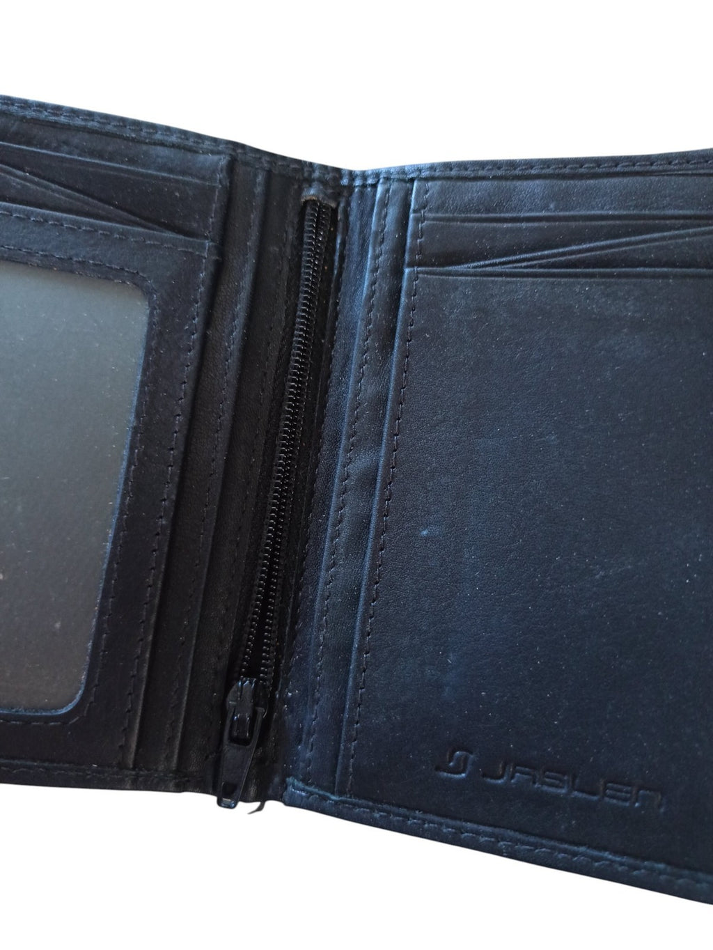 Portefeuille Jasuen vintage en cuir noir, élégant, plaque métal