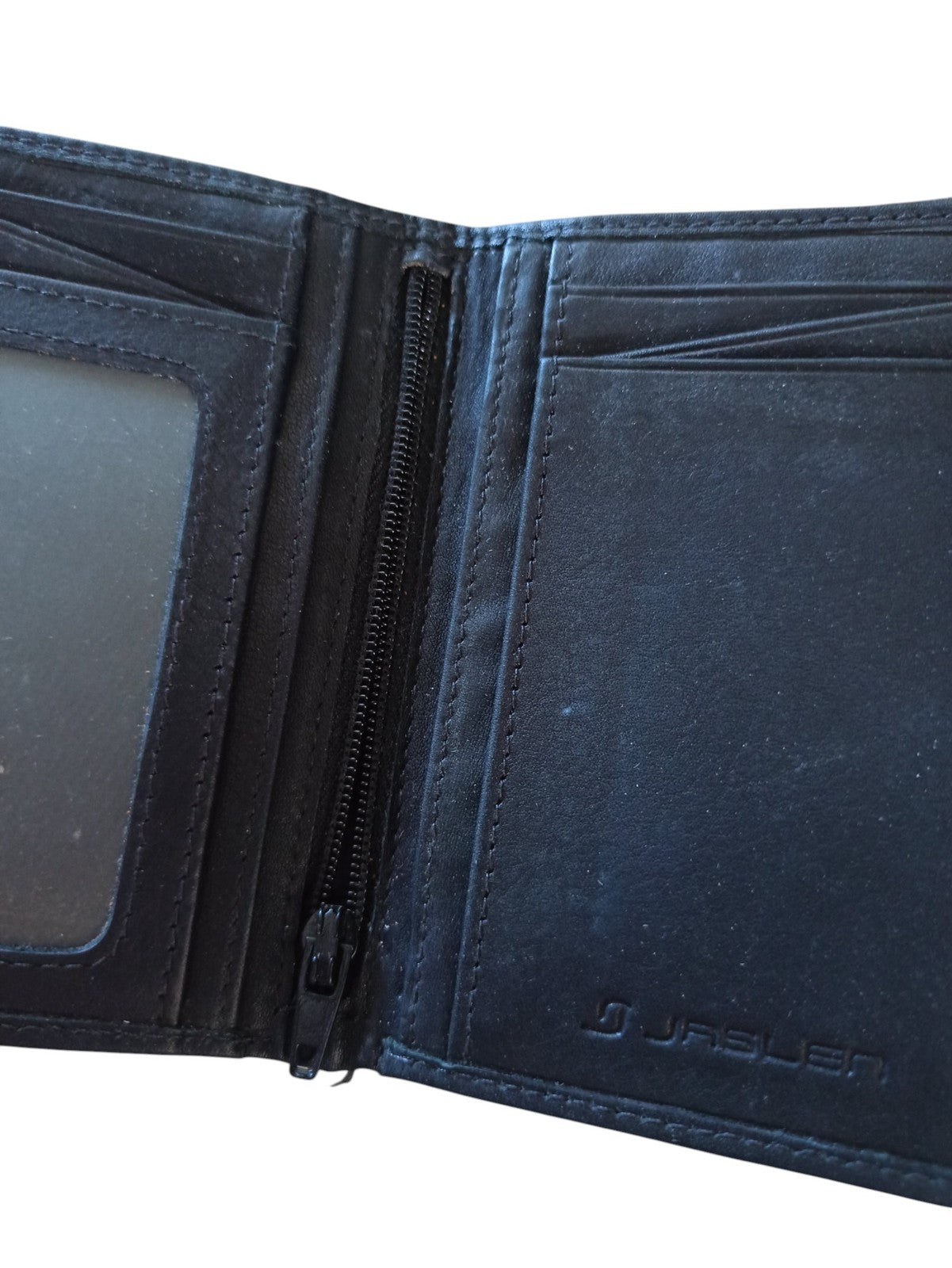 Portefeuille Jasuen vintage en cuir noir, élégant, plaque métal