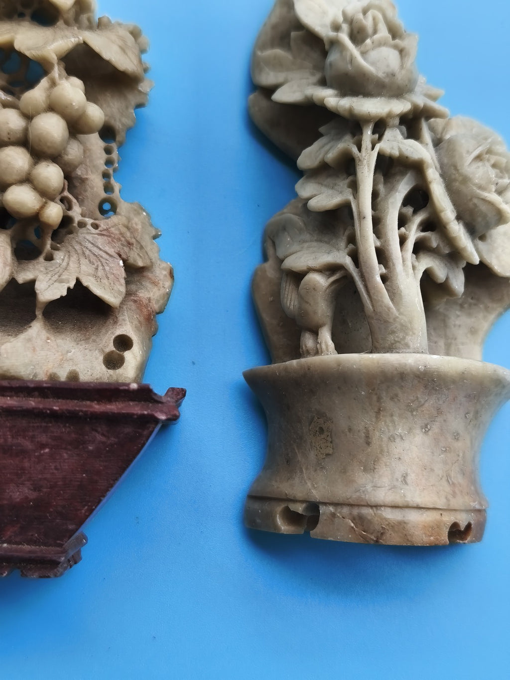 Lot 2 statuettes japonaises anciennes en stéatite, sculptures vintage rares