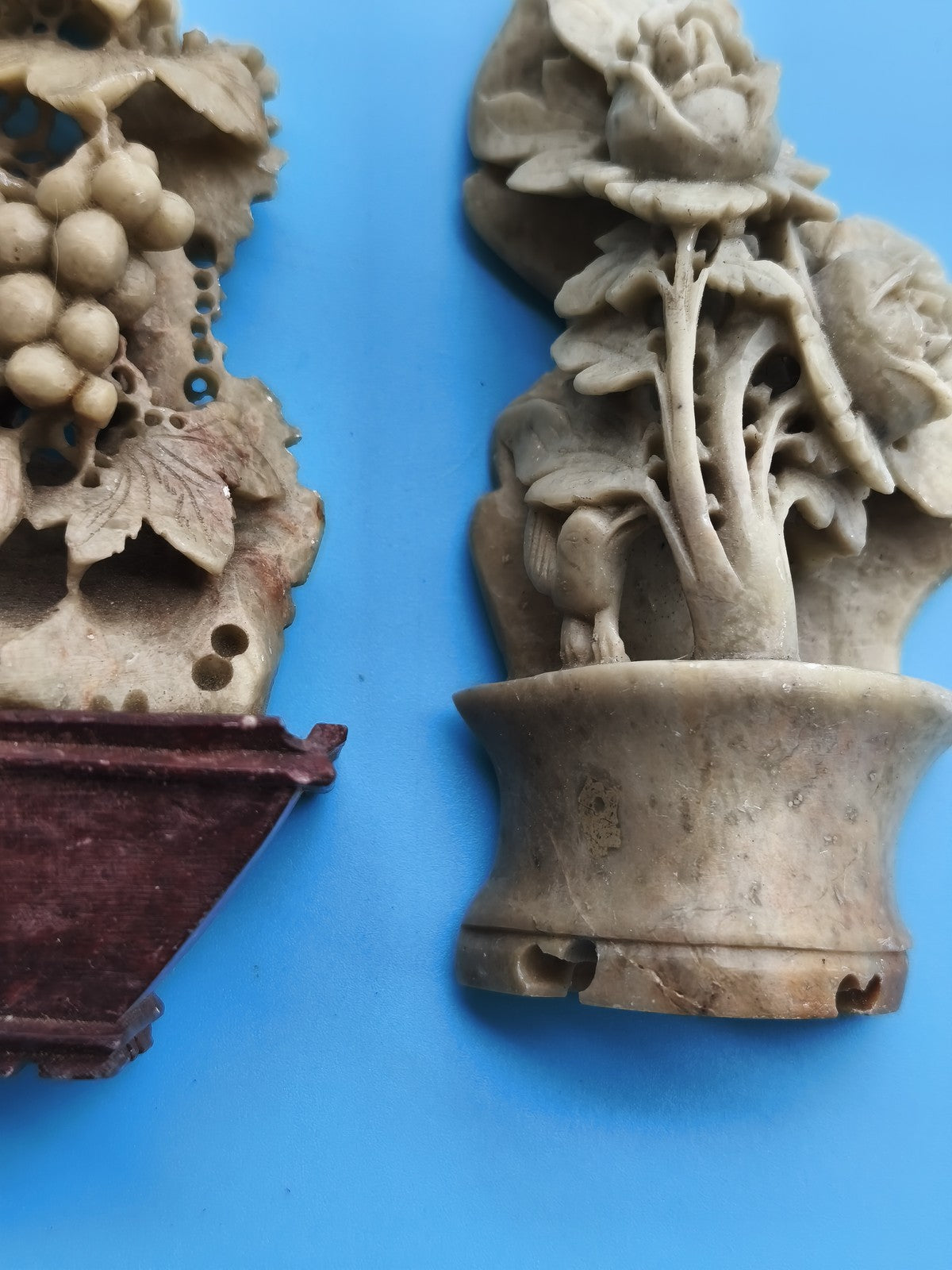 Lot 2 statuettes japonaises anciennes en stéatite, sculptures vintage rares