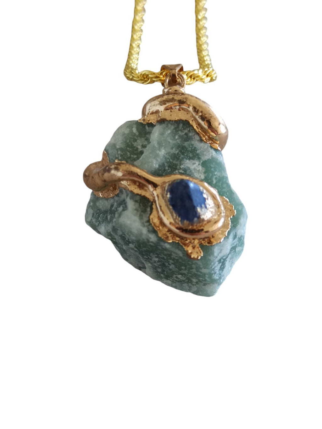 Collier pendentif femme plaqué or pierre verte lapis lazuli aventurine