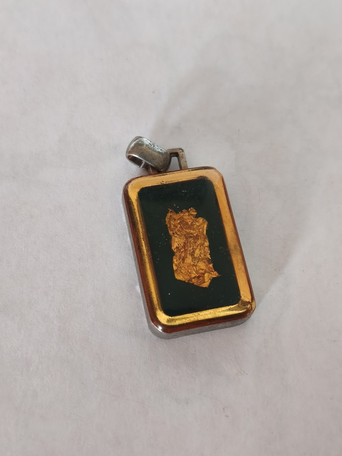 Vintage antique pendant, retro jewel with gold leaf decor, collection or gift