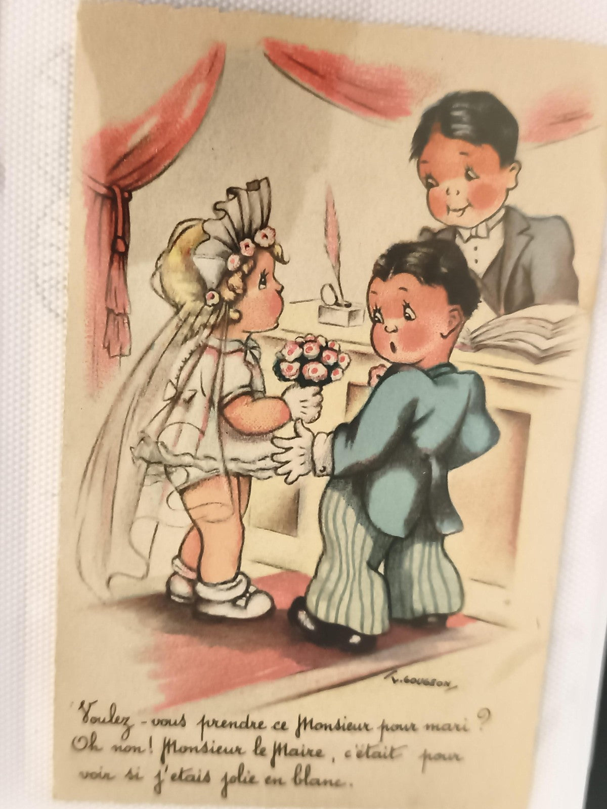 Carte postale ancienne illustrée mariage V. Cousson humour vintage