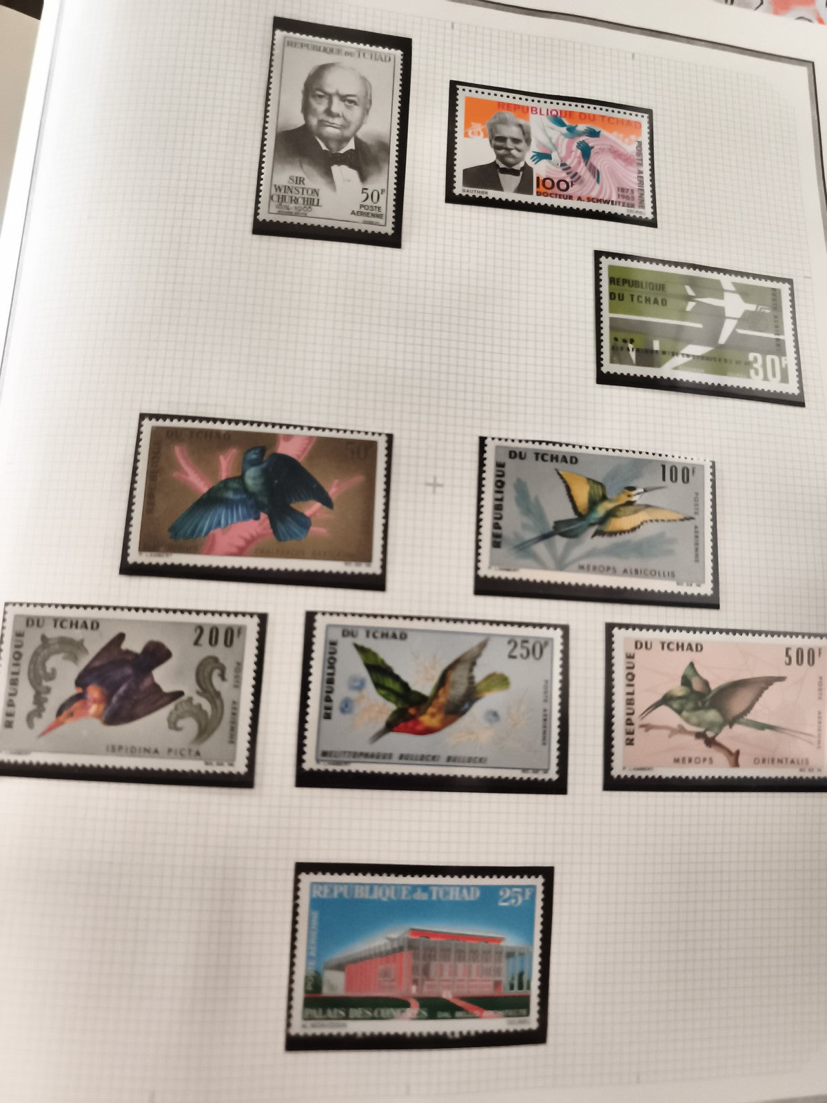 Timbres neufs Tchad anciens oiseaux Churchill Albert Schweitzer Palais