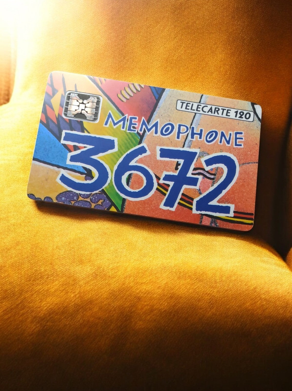 Carte téléphonique vintage MEMOPHONE 3672, Télécarte 120 puce, années 90