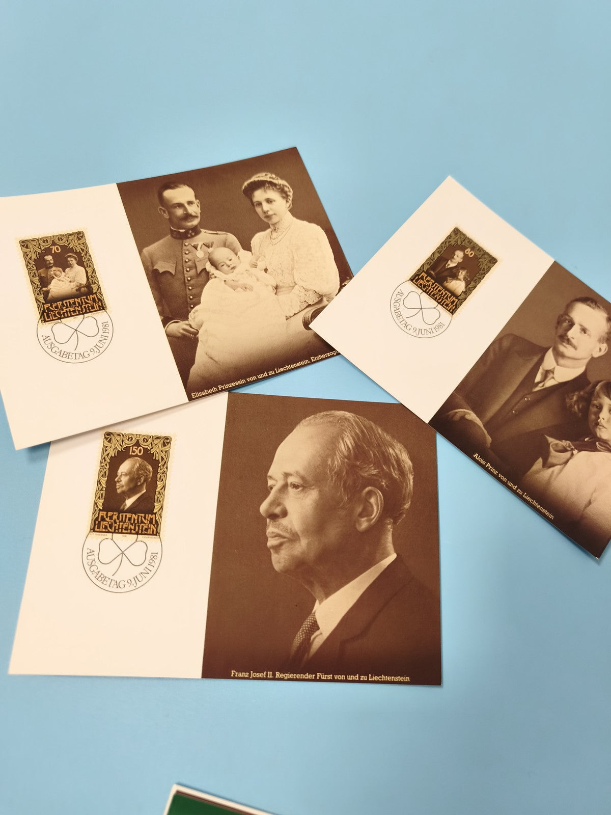 Lot cartes postales timbrées Liechtenstein portraits famille royale