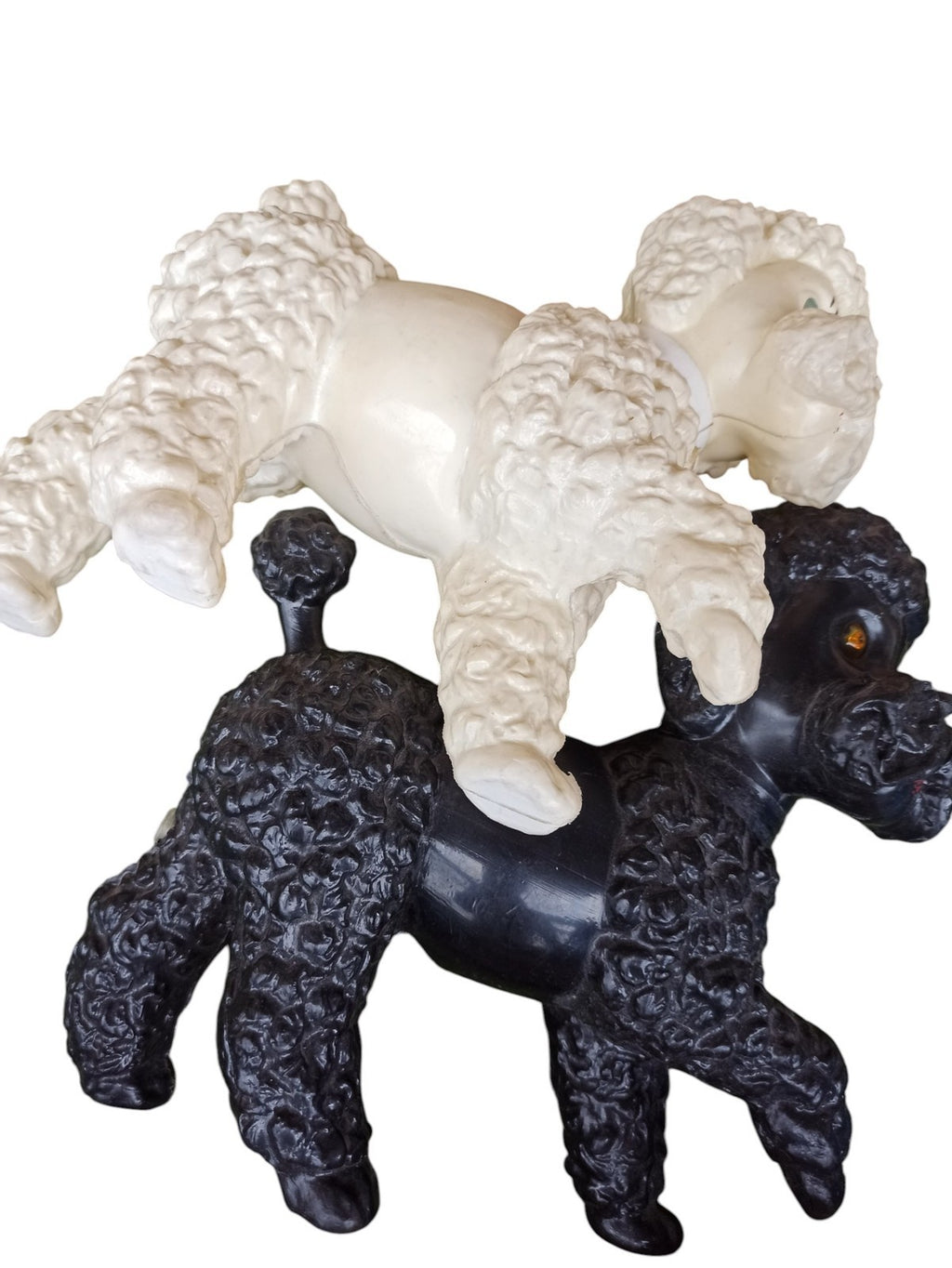 Lot 2 chiens pouet vintage années 60, poodles noir blanc déco rétro