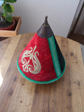 Chapeau marocain vintage en velours rouge vert, broderie traditionnelle, déco