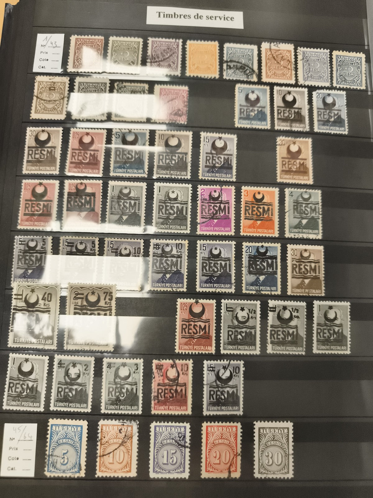 Timbres de service Turquie RESMI anciens lot philatélie oblitérés couleurs varié