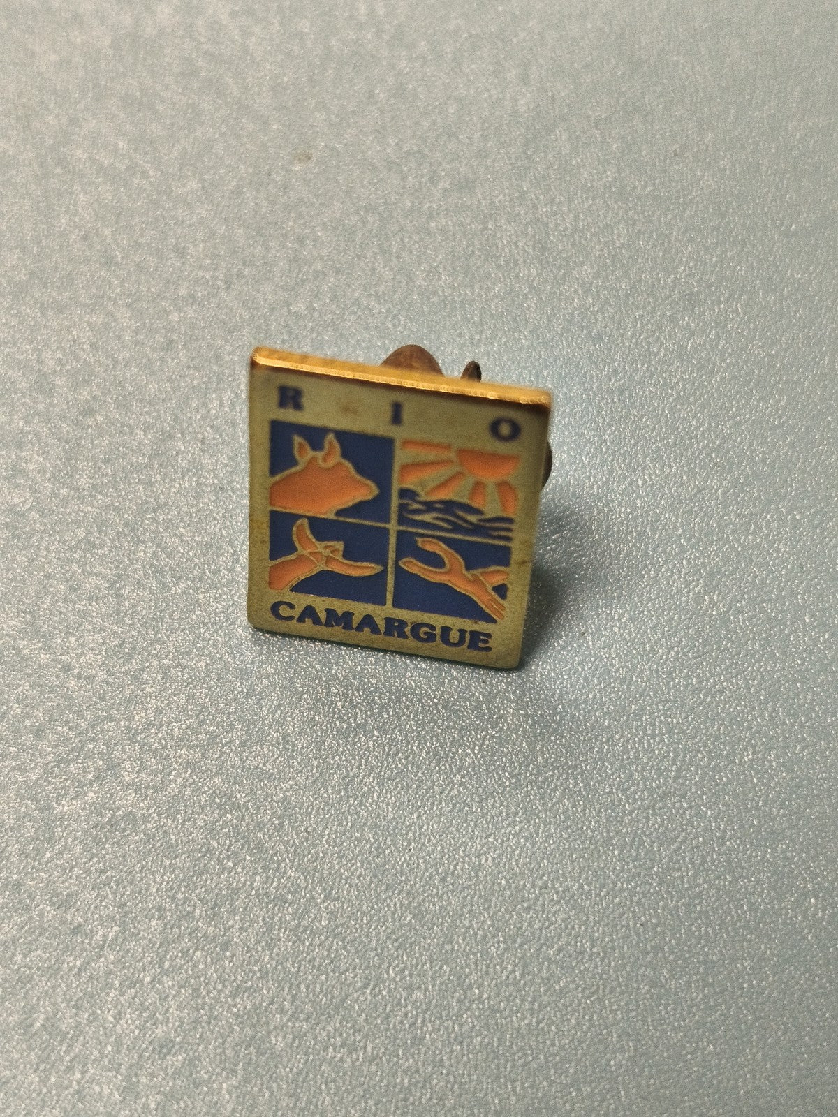 Vintage pin's Camargue carré émaillé, motif animaux, collection régionale