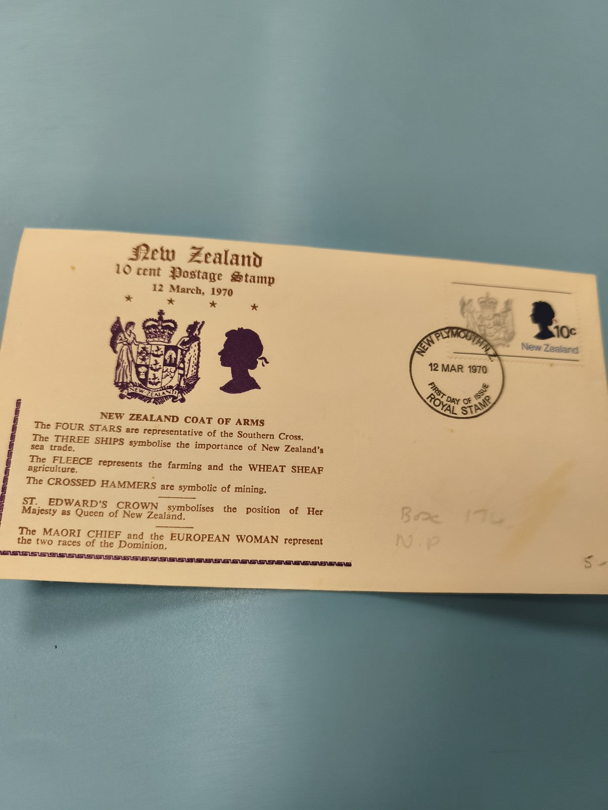 Ancienne enveloppe philatélie New Zealand 10c 1970 blason premier jour