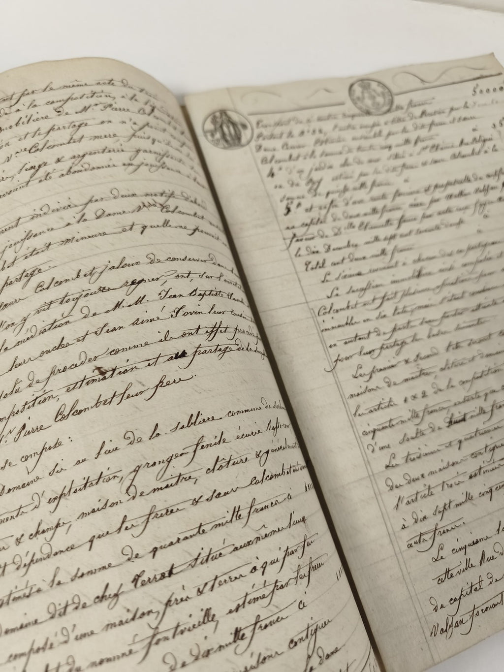 Acte manuscrit 1816 papier timbré Louis XVIII succession Colombet XIXe