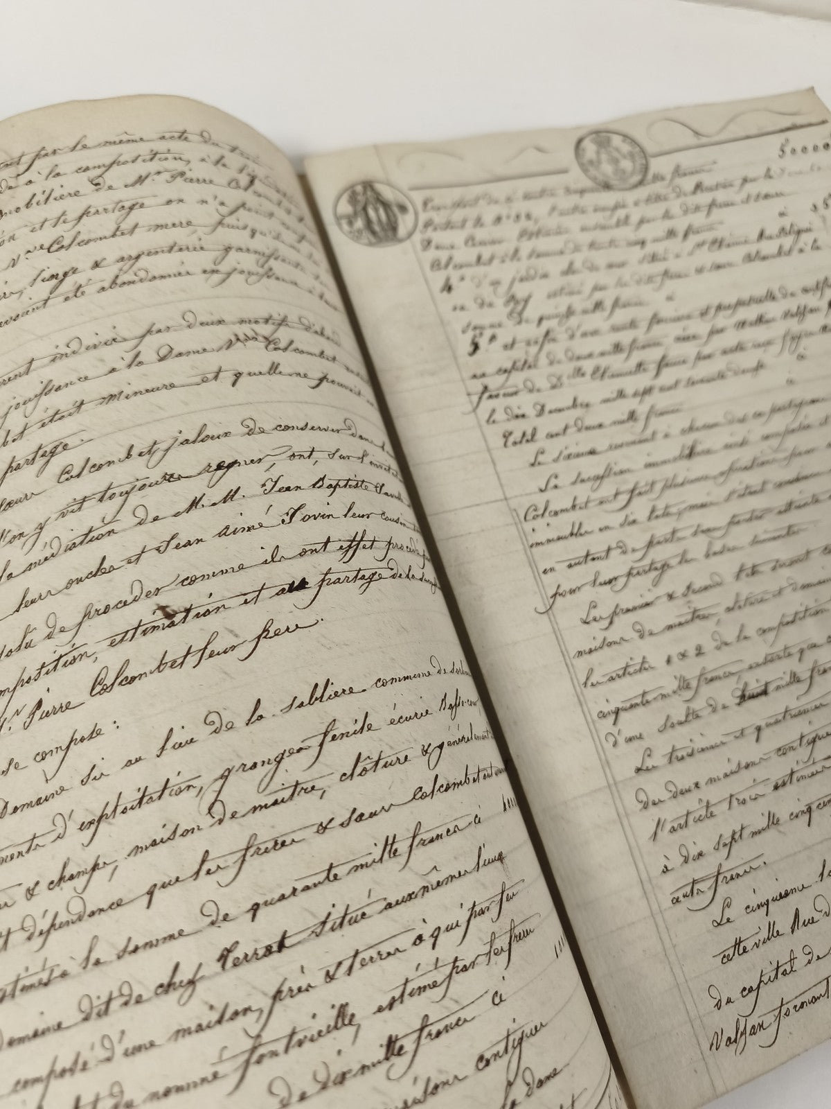 Acte manuscrit 1816 papier timbré Louis XVIII succession Colombet XIXe