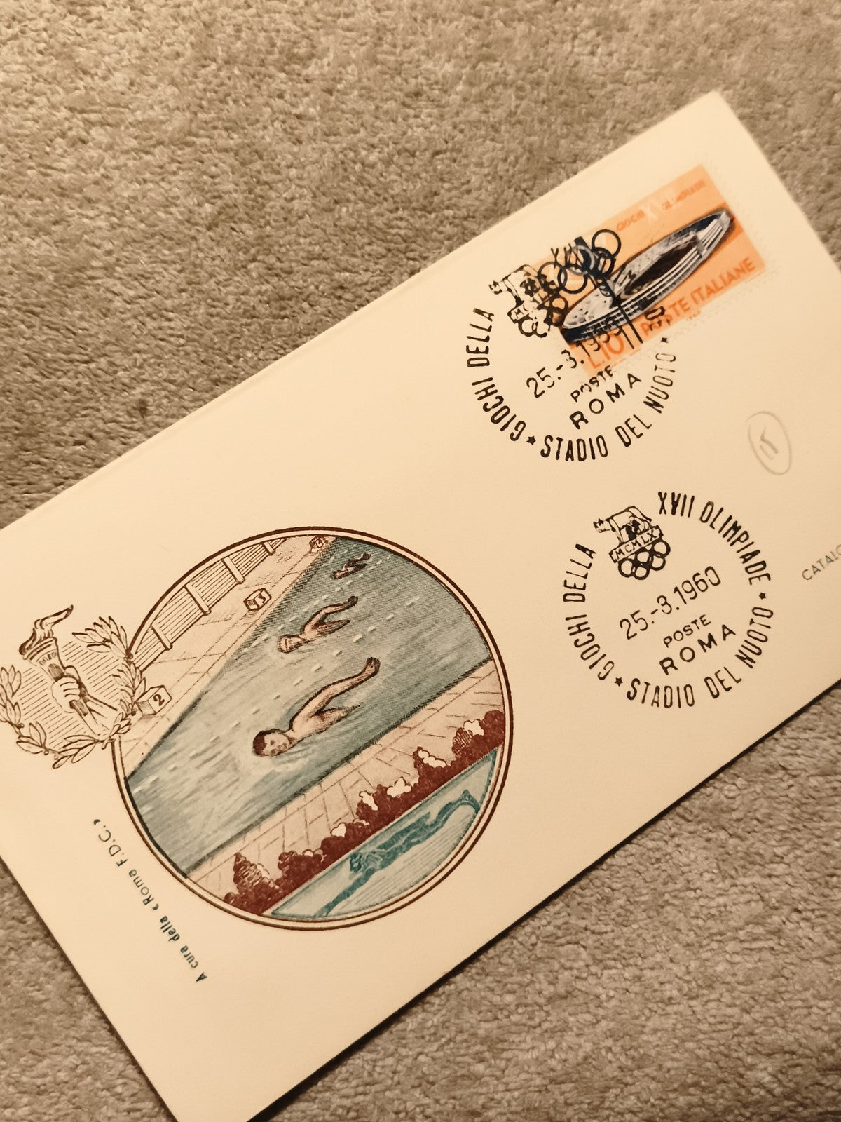 Carte premier jour Rome 1960 Jeux Olympiques natation oblitérée philatélie (Ref
