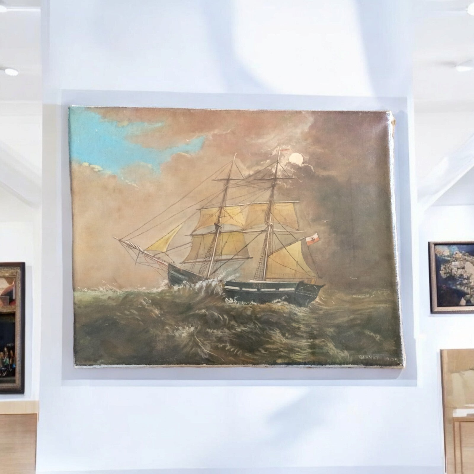 Peinture marine voilier signée Bernot toile originale France décor marin