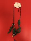 Collier fantaisie vintage Bleu Turquoise pendentifs verts perles deadstock