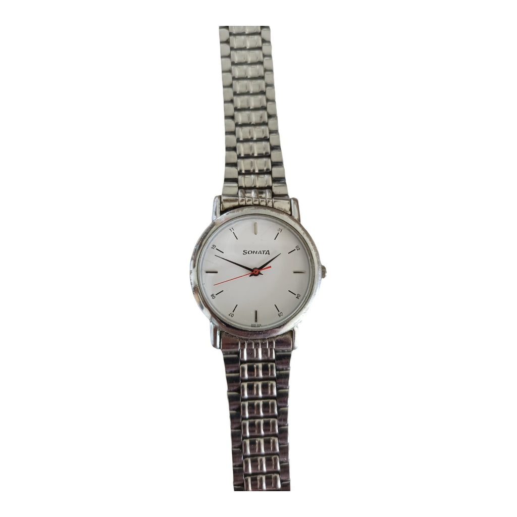 Montre femme SONATA bracelet métal argenté, cadran blanc, pile incluse