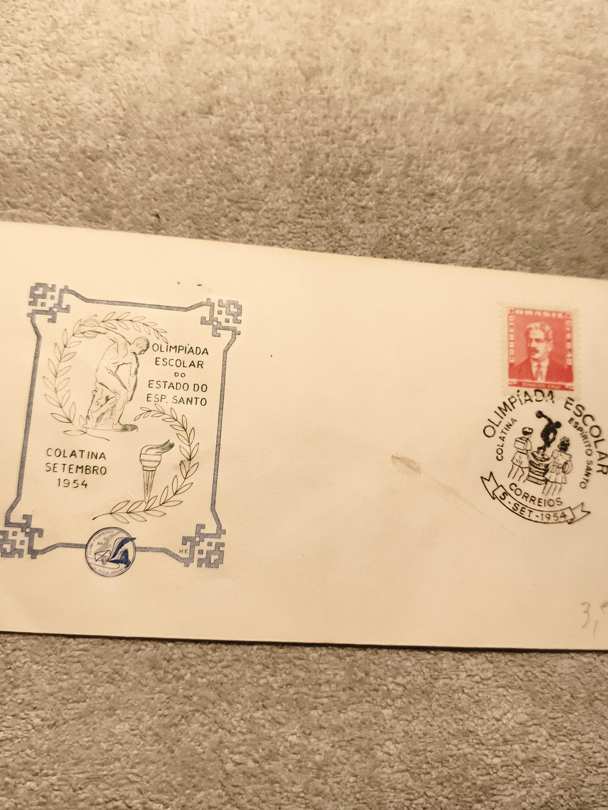 Lettre premier jour Brésil Colatina 1954 Olympíada Escolar timbre oblitéré phila