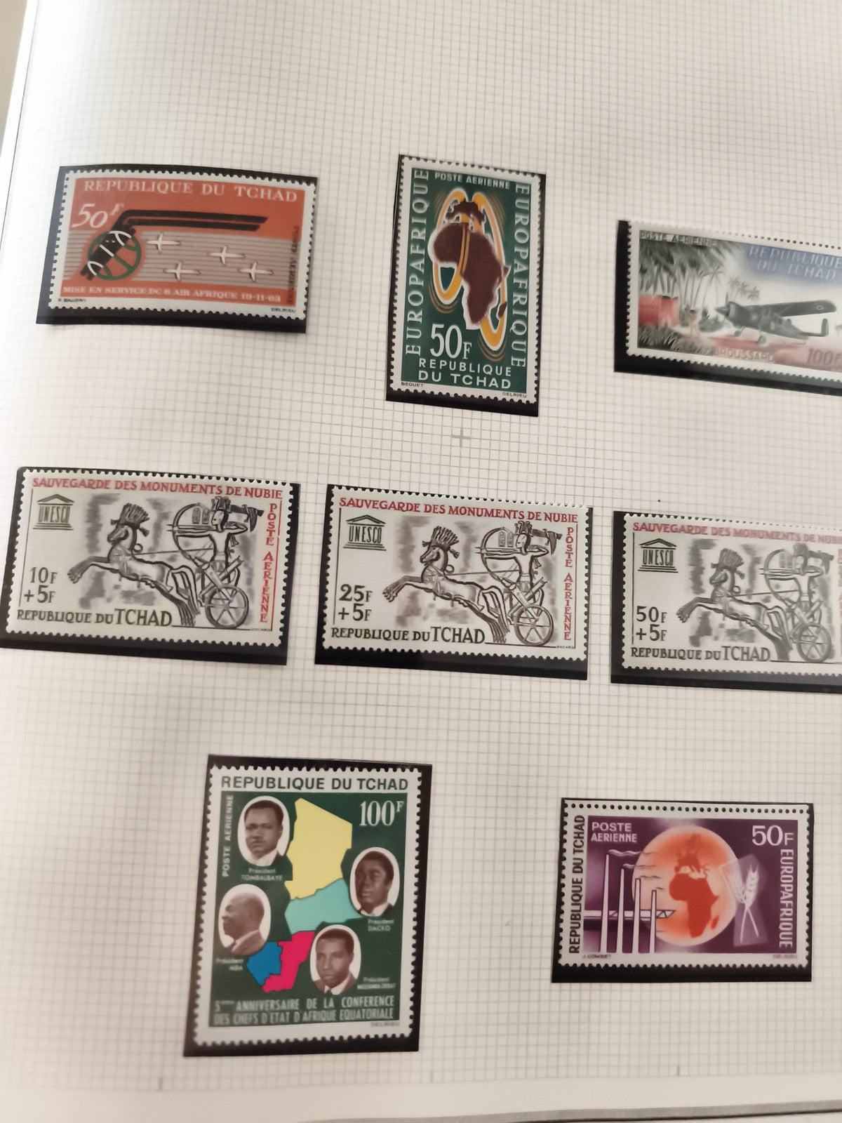 Timbres anciens République du Tchad neufs – thèmes Afrique, aviation, UNESCO