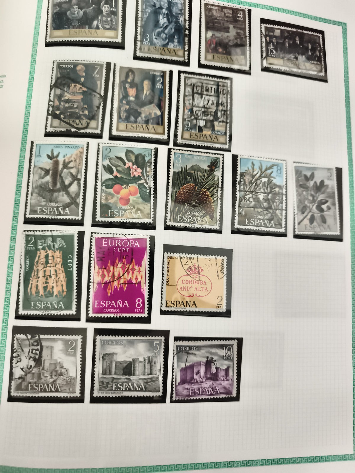Timbres Espagne anciens oblitérés thématiques arts fruits monuments