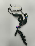 Collier pendentif fantaisie Bleu Turquoise vintage, formes géométriques, noir