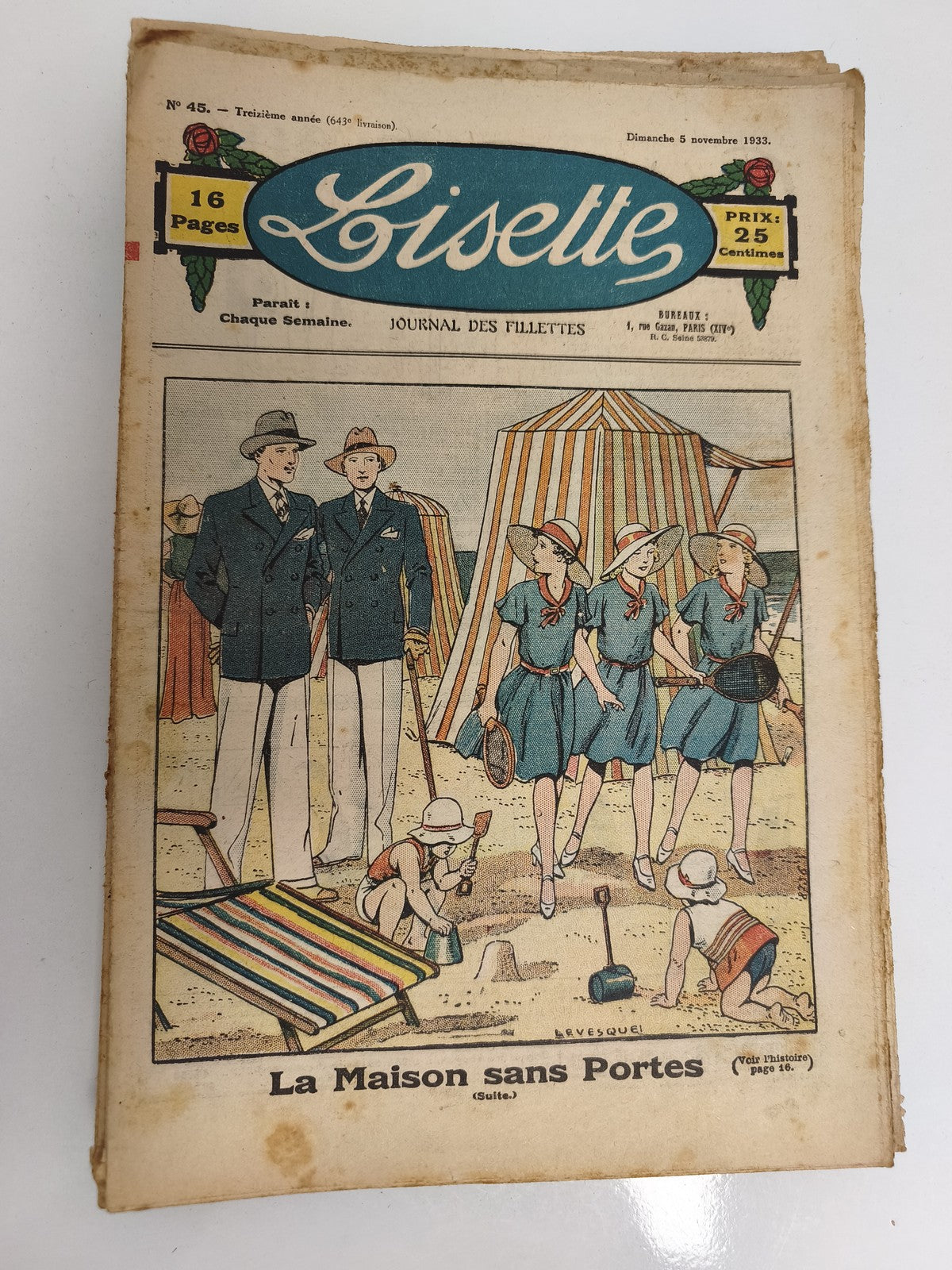 Ancien journal Lisette 1933, Journal des fillettes, couverture illustrée vintage