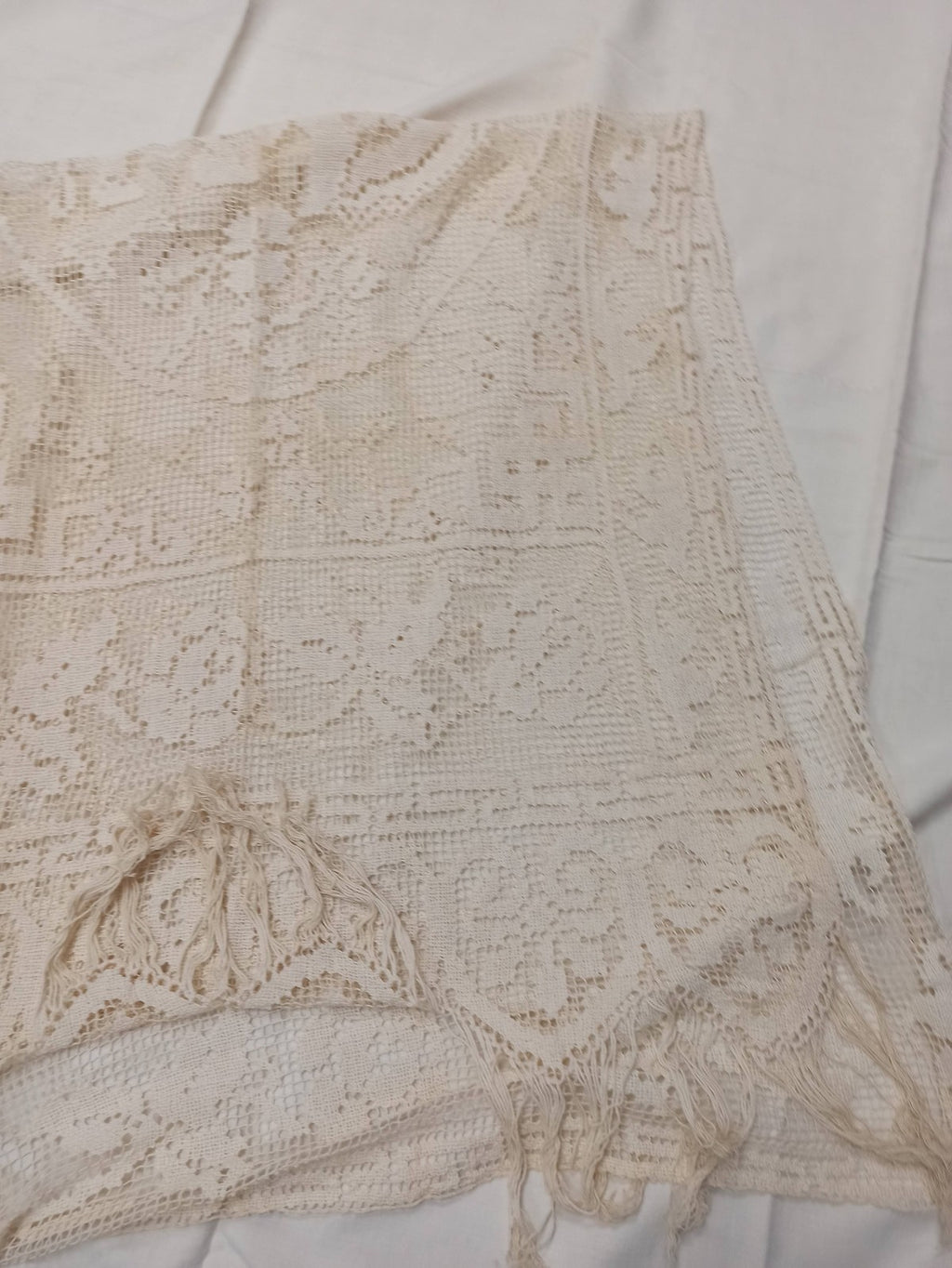 Rare set de linge de table ancien brodé dentelle crochet fin XIXe vintage